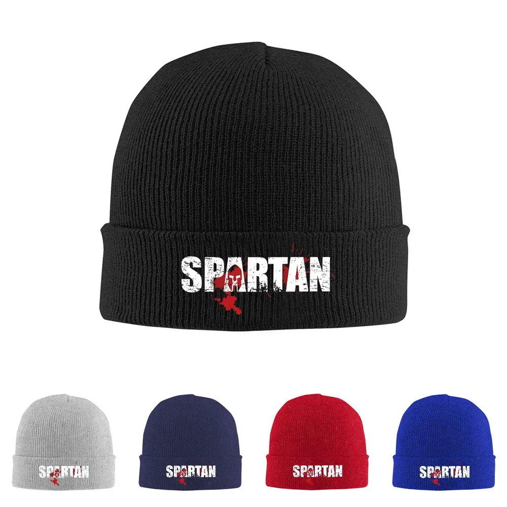 2026 Spartan helmet text blood splash Men Women Unisex Knitted Hat Beanie Pullover Cap Winter Thermal Warm Christmas Outdoor Cyc