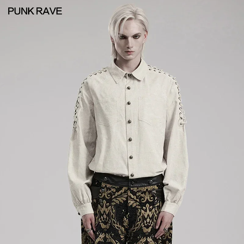 

PUNK RAVE Men's Gothic Embroidered Woven Shirt Exquisite Hand Sewn Buttons Party Club Casual Shirts Men Clothing 2 Colors