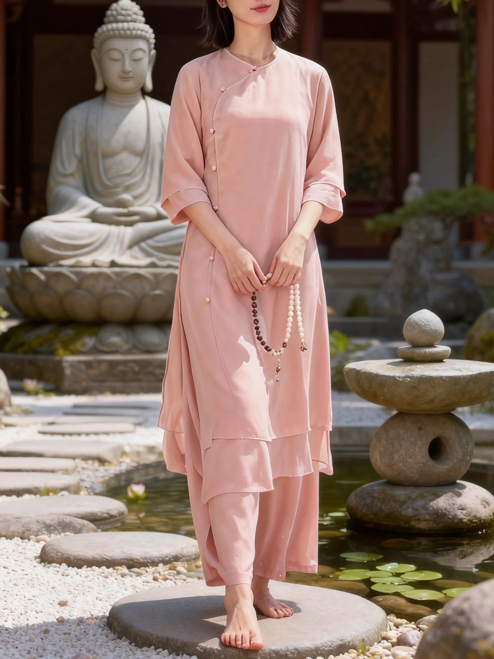 

Женский комплект для медитации в стиле дзен из двух предметов: асимметричный шифоновый костюм свободного кроя для весны и лета, повседневная спортивная одежда