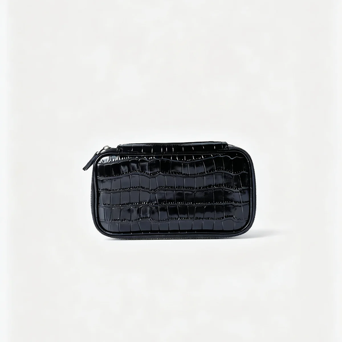 Echtes Leder Krokodil-Prägung Schwarzes Kosmetiktaschen-Set für Damen Toilettenartikel-Organizer Große Kapazität Reise-Make-up-Tasche – Detail 18