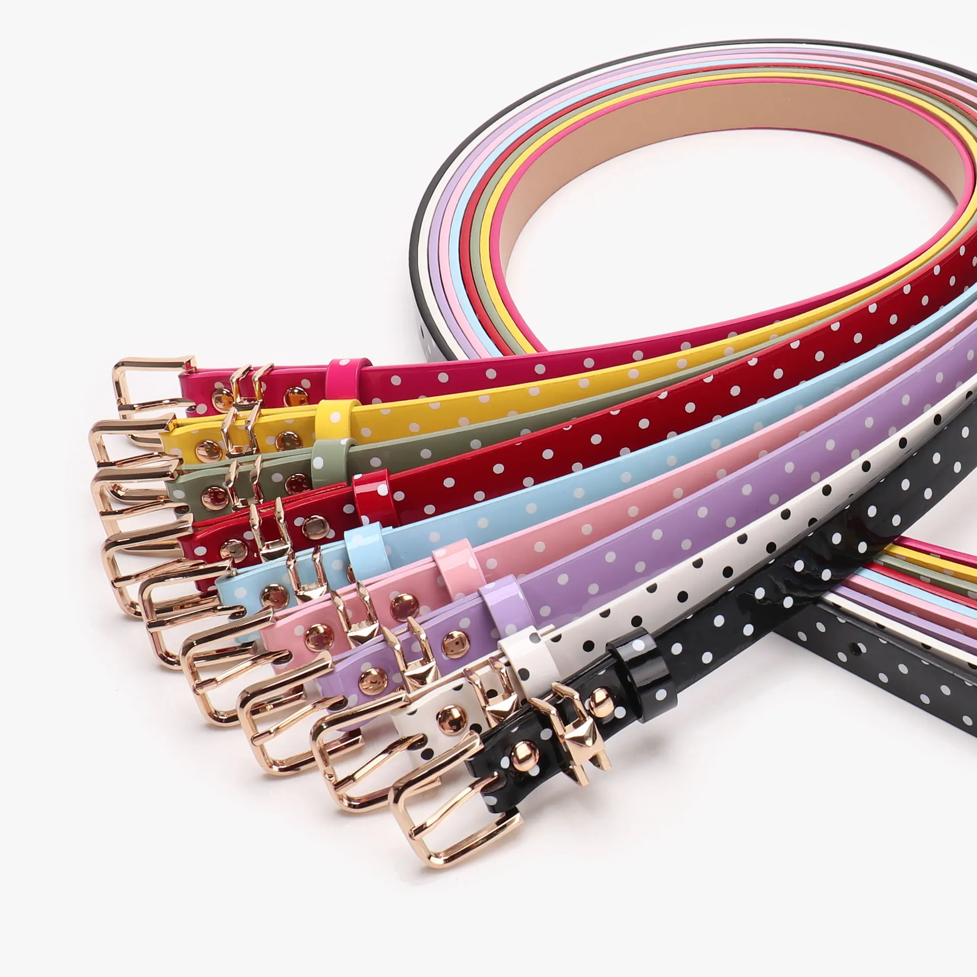 New Women PU Leather Polka Dot Pin Buckle Belt Eye‑Catching Dot Motif Flexible Soft Strap Body Playful Chic Silhouette  Female