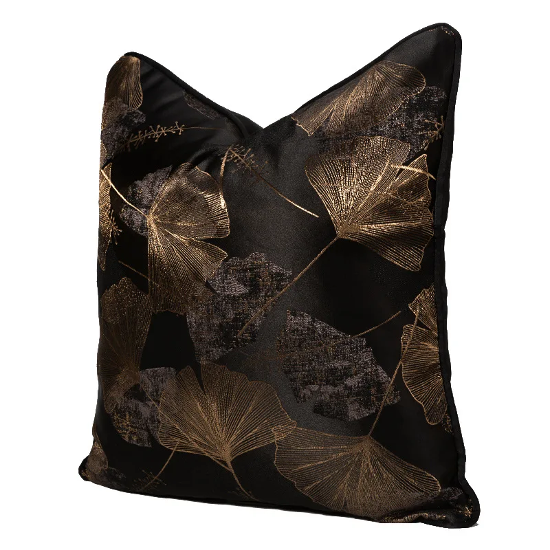 Ginkgo Jacquard Pillows Black Golden Cushion Case Decorative Pillow Cover For Sofa Chair 45x45 Home Decorations