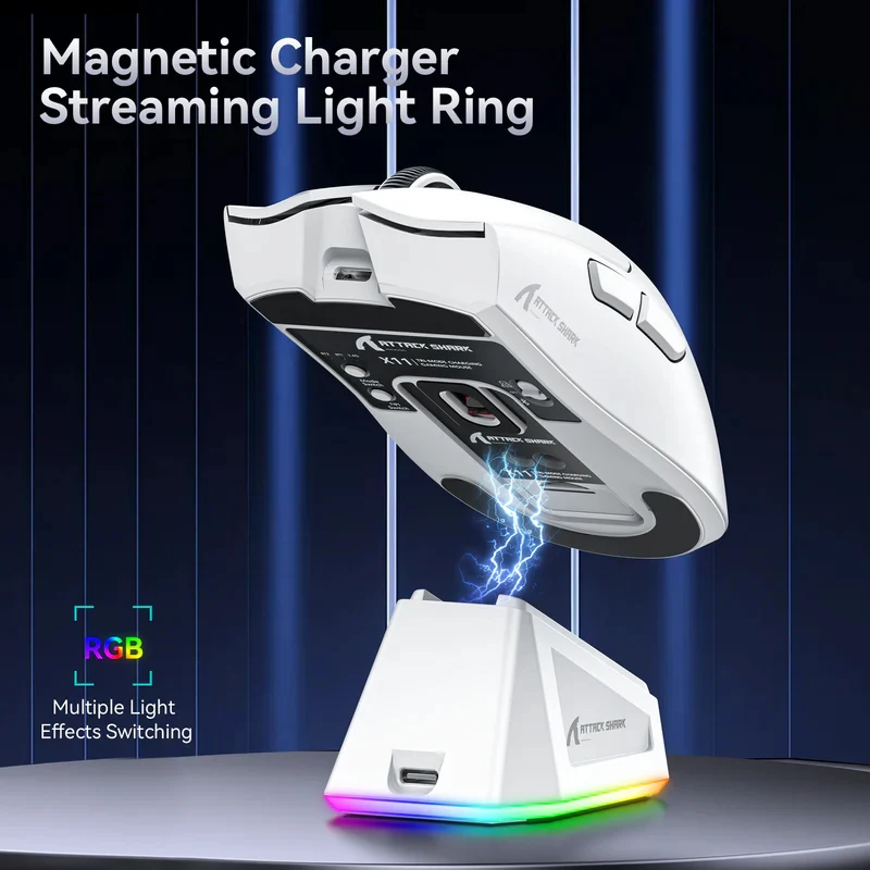 X11 Gaming Mouse Wireless Attack shark Magnetic RGB Mouse PAW3311 Lightweight macro Bluetooth Tri-mode Connection,DPI Adjustable