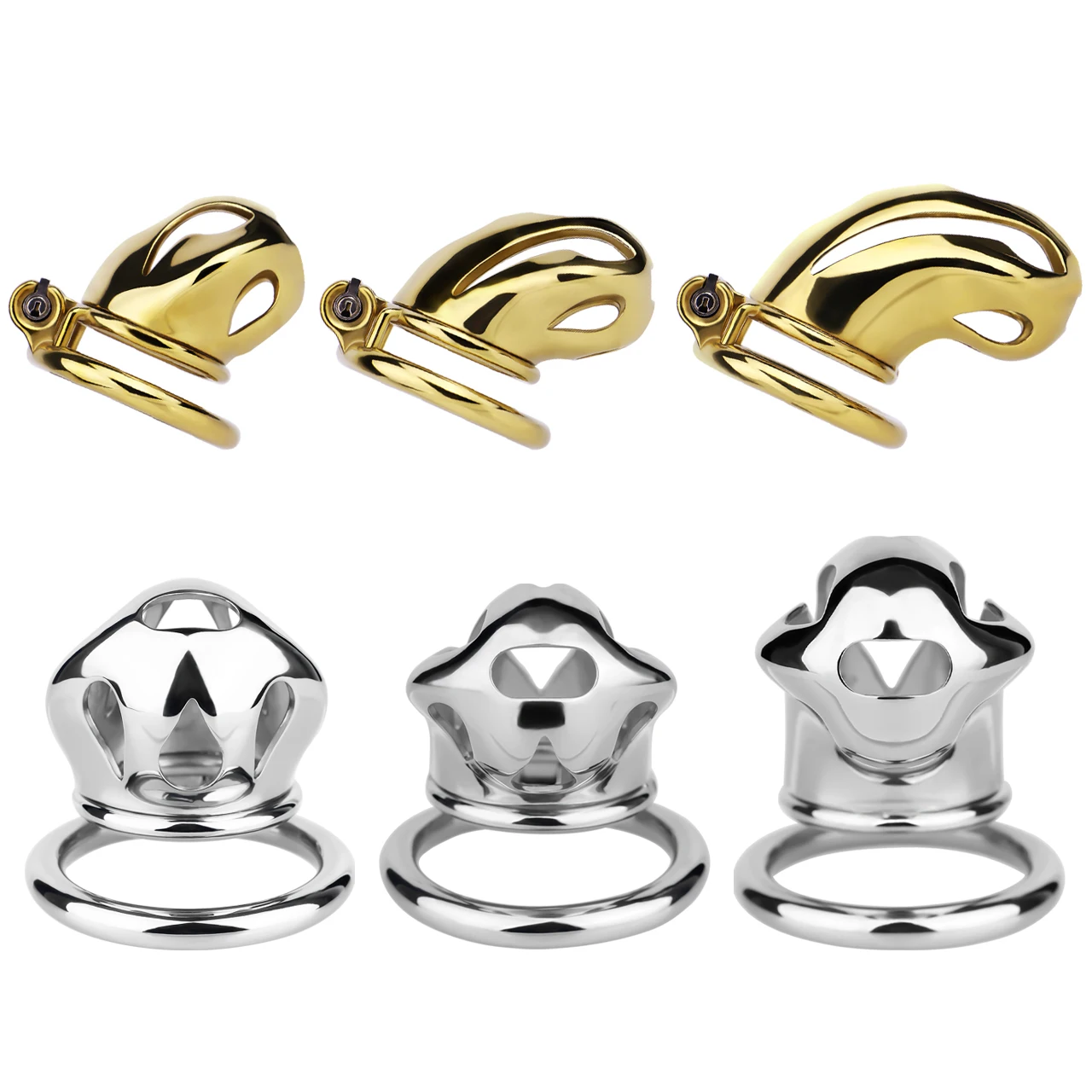 FRRK Jaula de Castidad masculina con diseño de mamba de acero inoxidable, 2 colores, 3 tamaños, jaula con cerradura para pene, juegos para adultos BDSM, juguete sexual para hombres