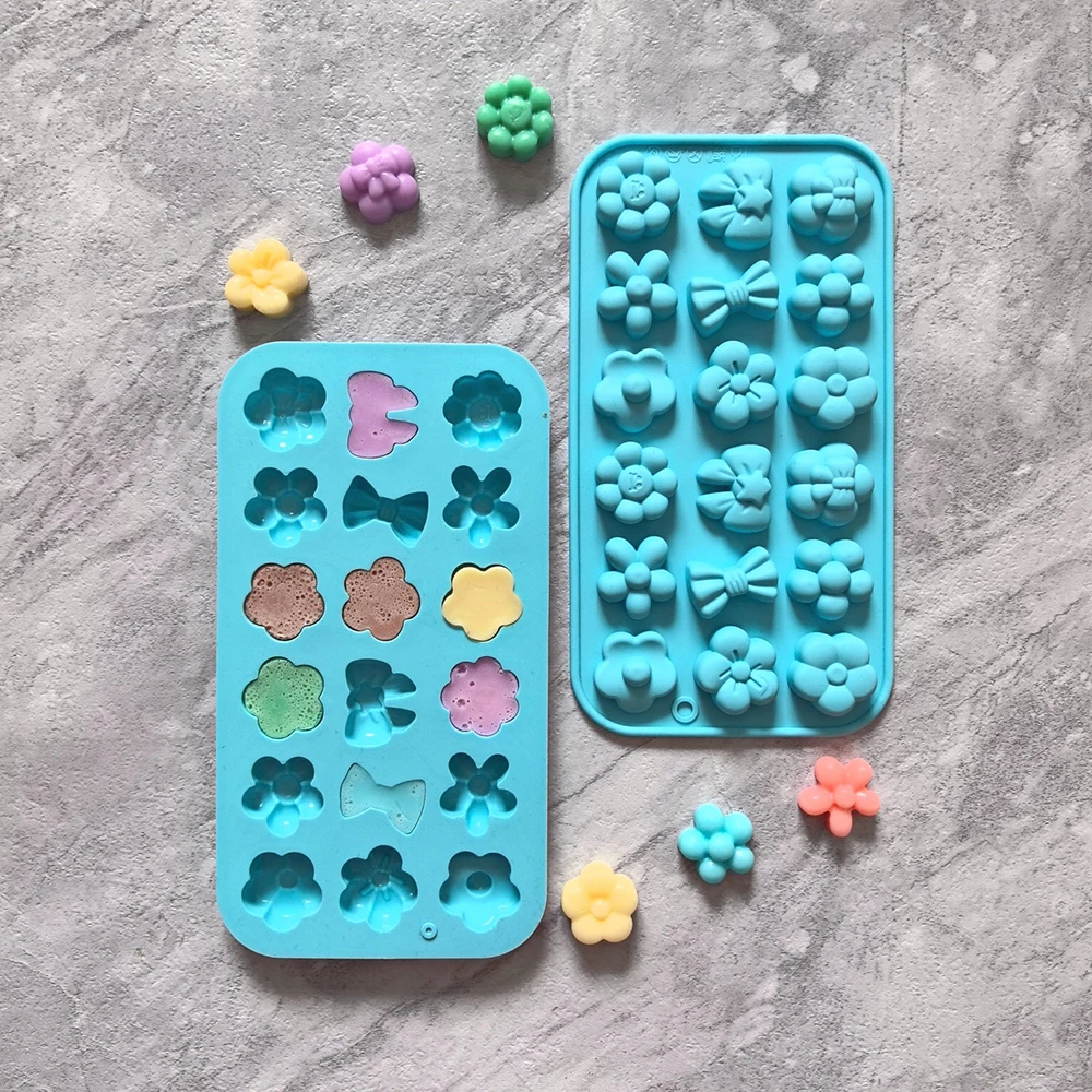 1pc 18 cavity daisy rose bow chocolate silicone candy mold, suitable for decorating gummy cake inserts