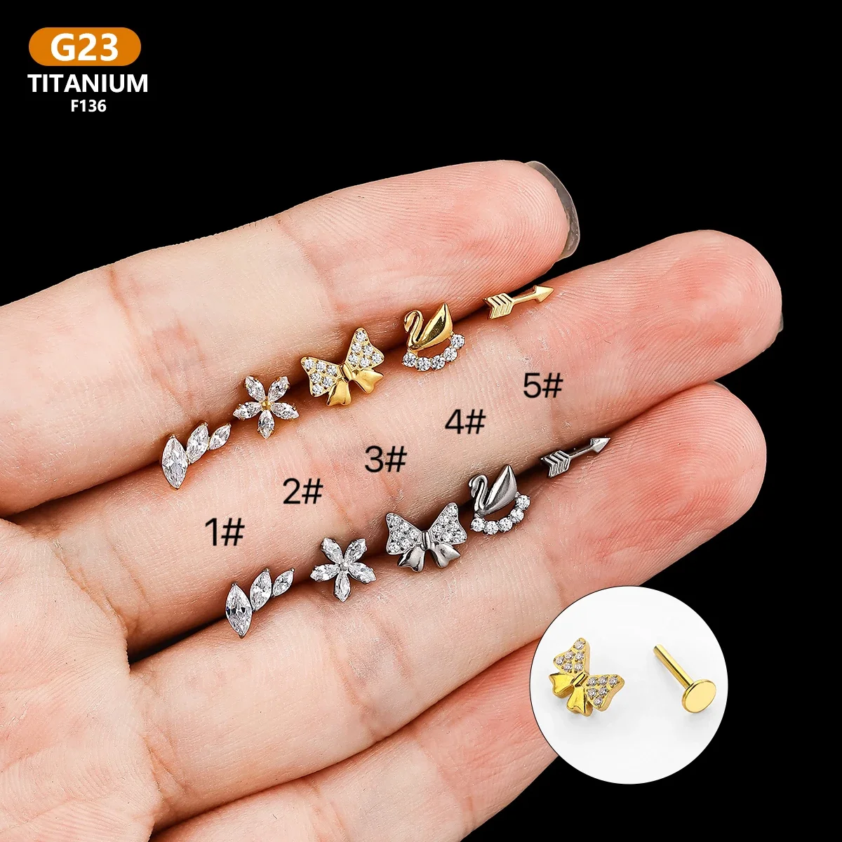 1 pz ASTM F136 titanio filettato internamente lunetta oca CZ Labret Lip Stud monili penetranti del corpo