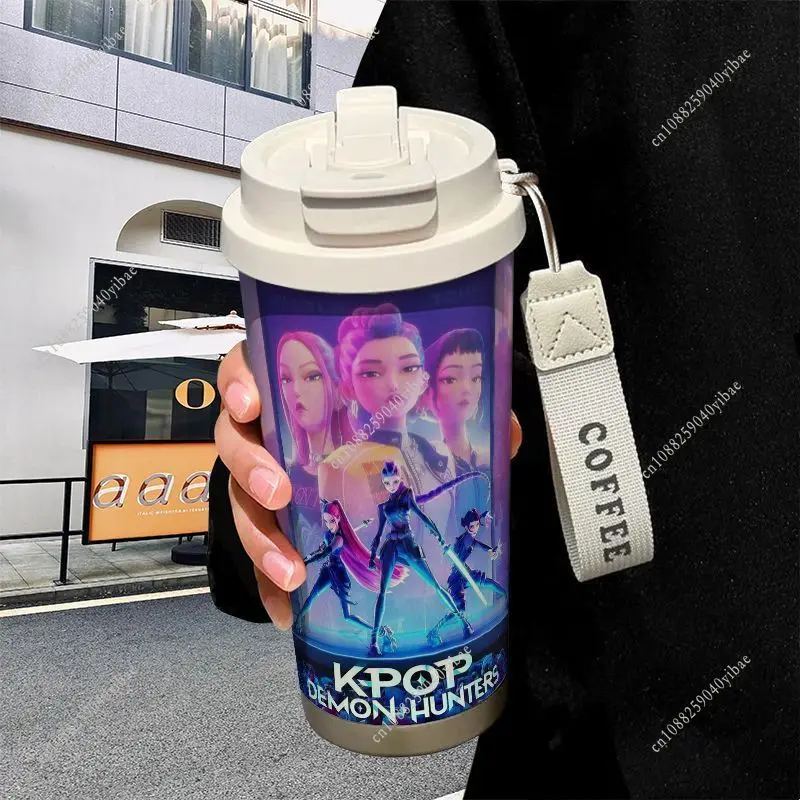 520ML 케이팝 귀여운 물병 데몬 헌터즈 보온병 남녀공용 애니메이션 패션 컵 학생 휴대용 물병 어린이 선물