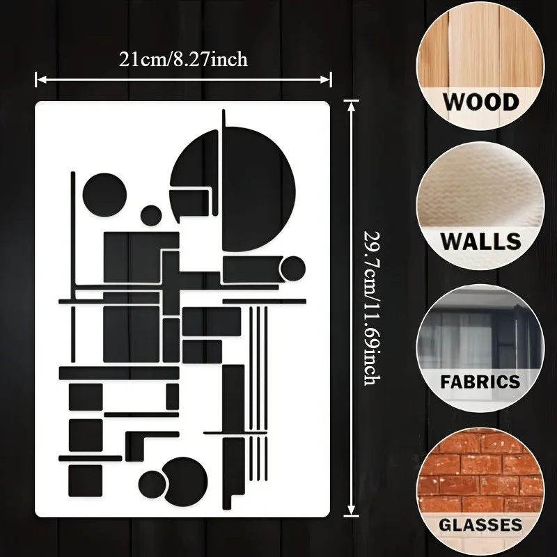 A4 Abstract Geometric Stencil for Painting 1pc Modern Circle Line Art Template for DIY Wall Decor Canvas Wood Signs Furniture Mi