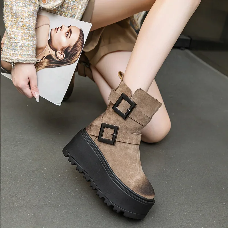 British Style Martin Boot Women Autumn Winter 2024 New Short Boots Women Irregular Color Mid Tube Belt Buckle Trend Boots