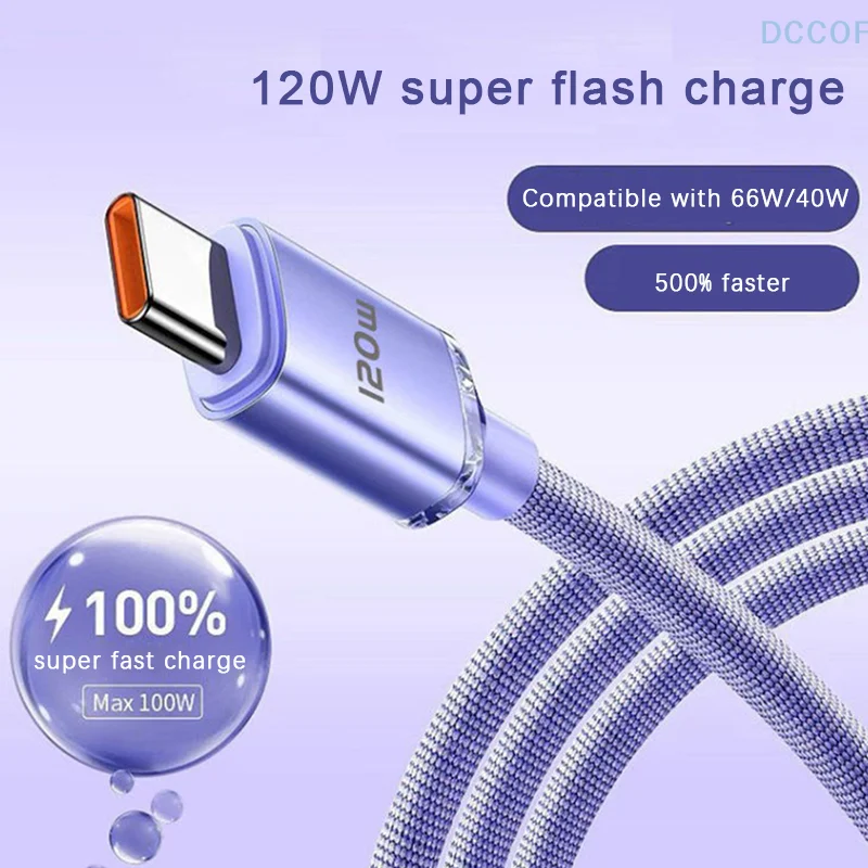 120W USB Type C Cable 6A Fast Charging Type C Wires Quick Charge USB C Cables Data Cord