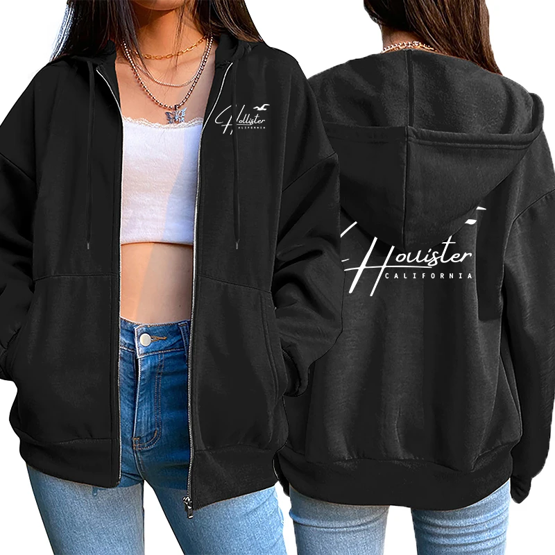 Casual Fashion Hot Sale Women's Sweatshirt Zipper Cardigan Hooded Printing Outfit Jogging Top Clothing Lady Versatile Sport Coat