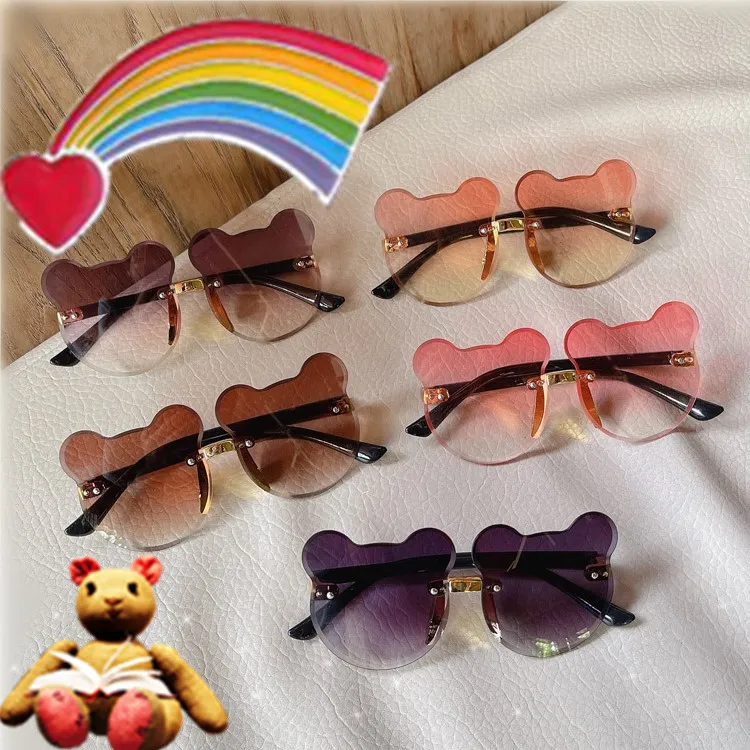 Kids Sun Sunglasses Bear Shape Children Glasses Cartoon Rimless UV400 Child Eyeglasses Outdoor Anti-Glare Girls Boys Sunglasses