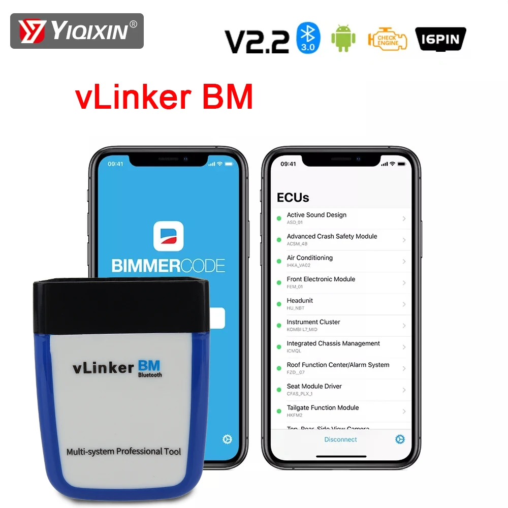 

Bluetooth Auto Scanner ELM327 For Vgate Vlinker BM+ 3.0/4.0 BM OBD2 V2.2 For BMW G E F I R Serie Car Diagnostic Tool Bimmercode
