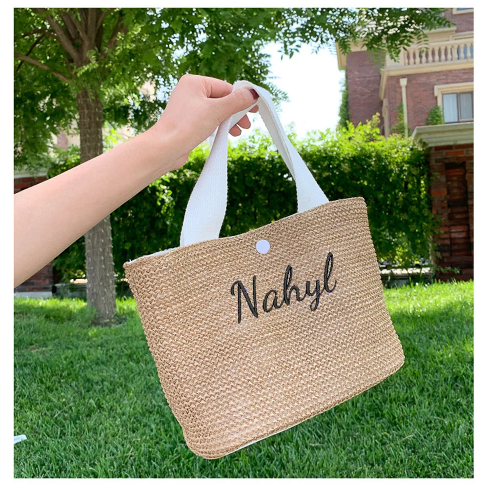 

New Summer Beach Handbag Custom Embroidered Name Vacation Fashion Woven Bag Personalized Retro Straw Woven Tote Bag for Women