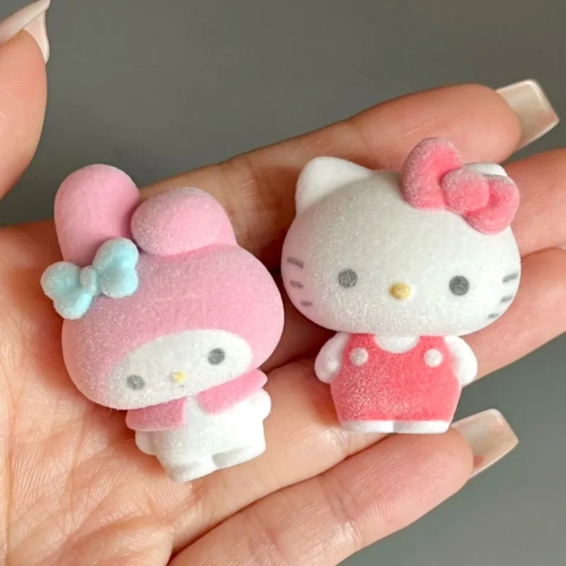 Sanrio Blind Box Hello Kitty Melody Flocking Doll Cute Model Ornament Kuromi Dopamine Plaid Anime Model Toy Chlidren Gift