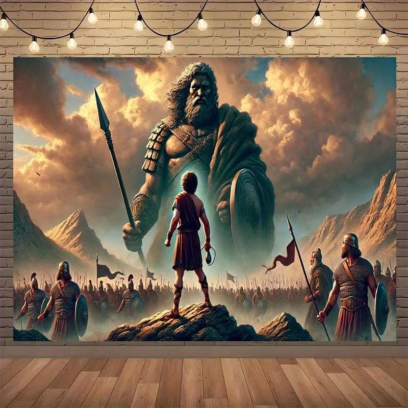 1pc David and Goliath Wall Tapestry – 8x6ft Jewish Mythology Backdrop for Room, Studio, Parties, Outdoor & Home Decor