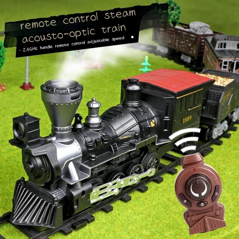 Elektrische Zug Spielzeug Fernbedienung Rauchen Lokomotive Schienen Montieren DIY Tracks Set Klassisches Spielzeug für Kinder RC Schiene Zug