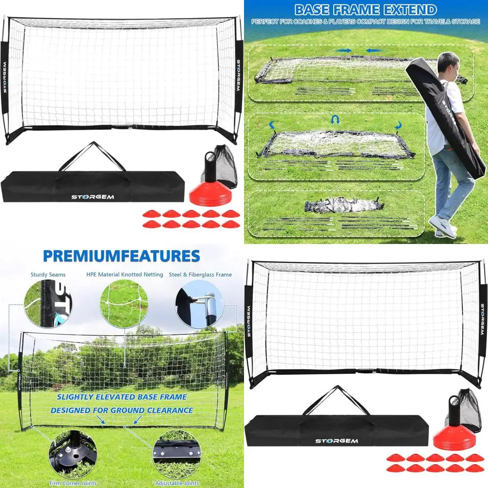 

Portable Soccer Goal Set with Collapsible Metal Base and 15 Training Cones for Backyard Play