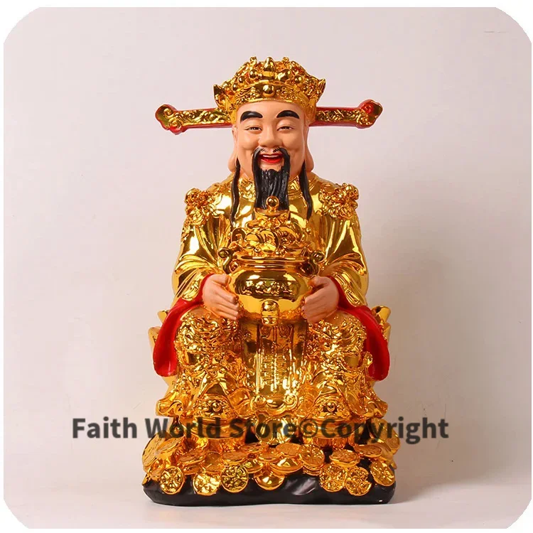 

30cm large 2025 Asia HOME shop company Hall Bring wealth Recruit money GOOD LUCK gold God of fortune Auspicious FENG SHUI statue