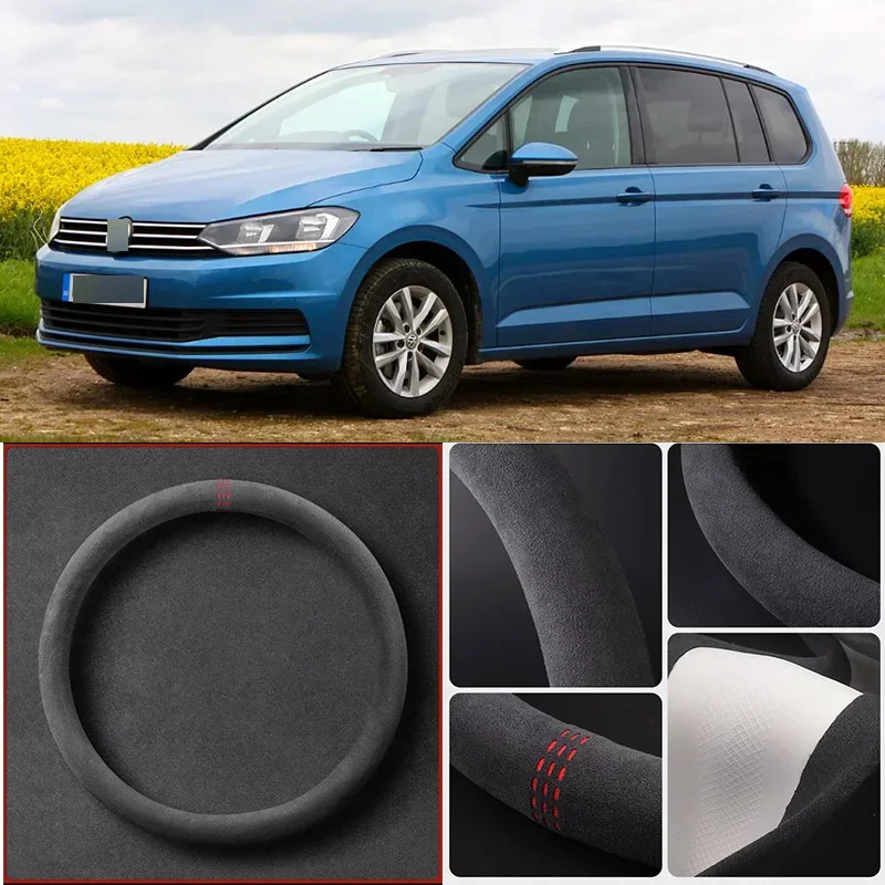 

Alcantara Anti-Slip Black Suede Leather Car Universal Steering Wheel Cover For Volkswagen Touran Car Accessories