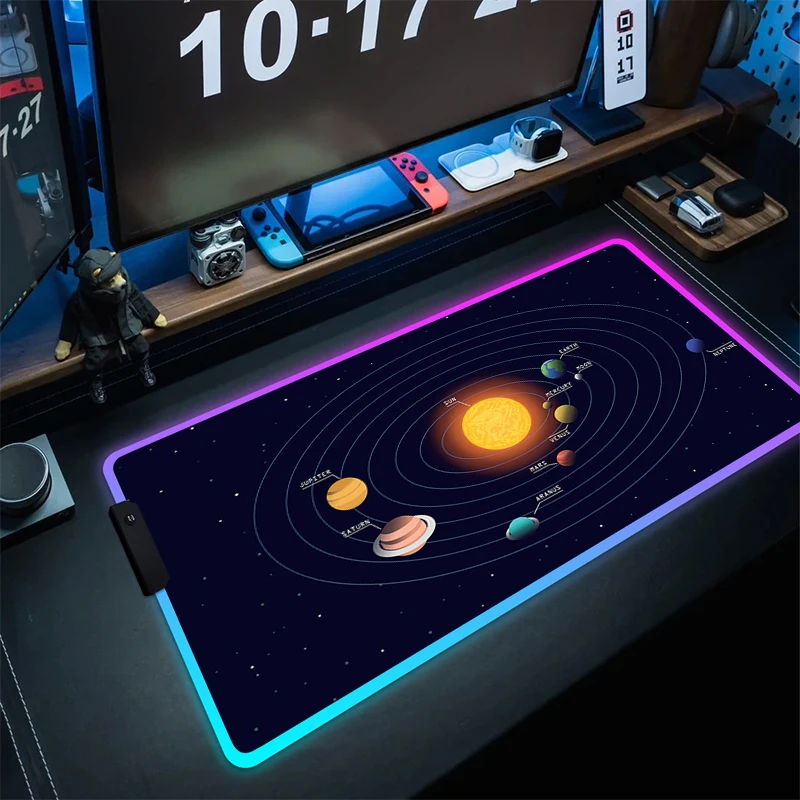 

RGB Space Planetoid Gaming Mouse Pad HD Print Mousepad Gamer Rubber Computer Accessories LED Large Rubber Mouse Mat Game Carpet