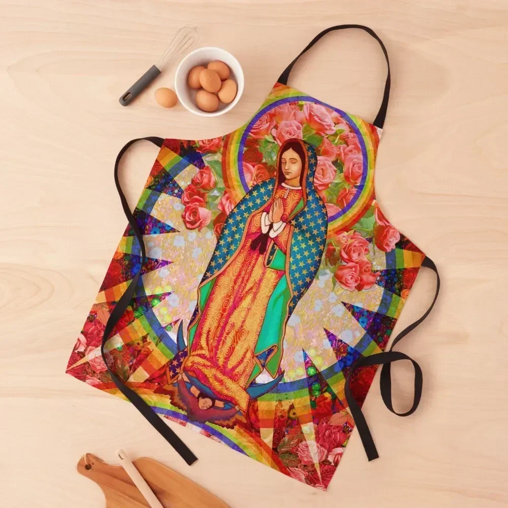 

Rainbow Guadalupe Collage Apron Home Utensils kitchen and home kindergarten teacher professional kitchen Apron