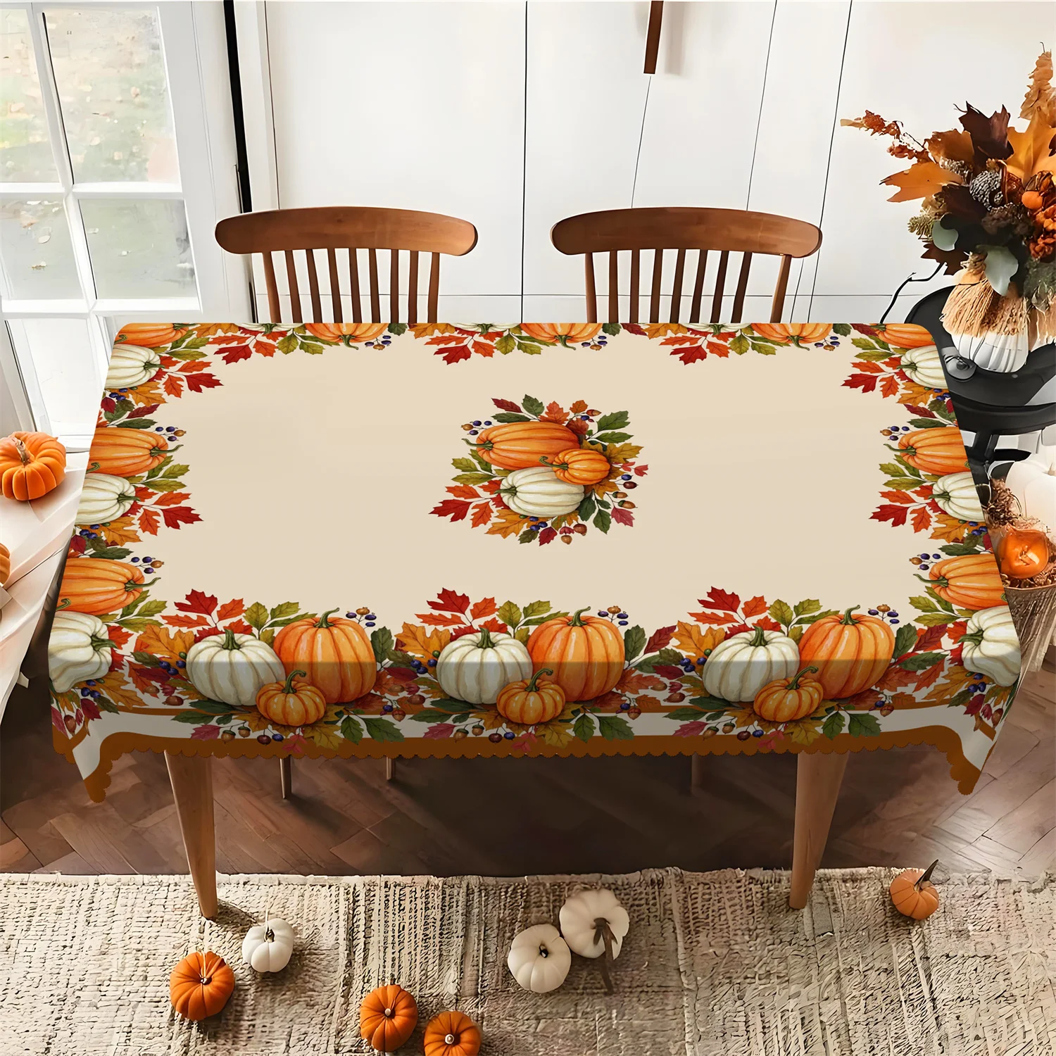 Pumpkin, berry and acorn leaf tablecloth, suitable for rectangular and round dining tables in autumnzyc