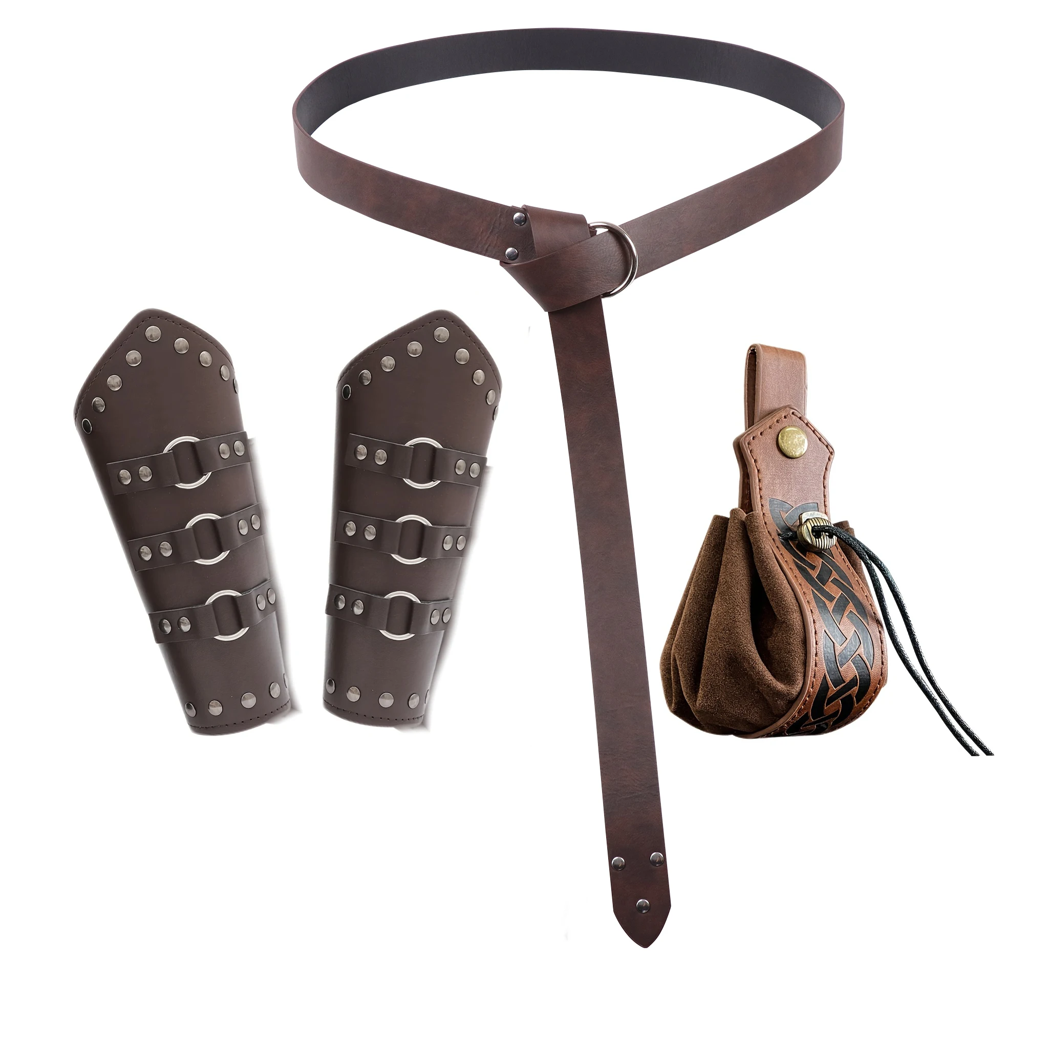 Medieval Renaissance-Style Accessory Set Featuring a Belt, Bracers, And a Mini-Bag; for Renaissance Fairs, LARP Events, Vintage-