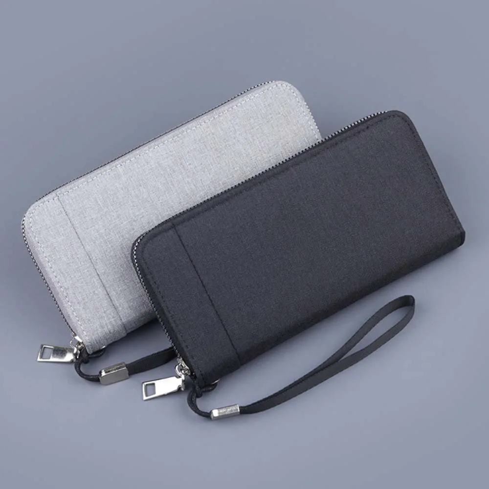 Large Capacity Canvas Men's Wallet Classic Anti-loss Denim Phone Bag Solid Color Multiple Card Holder Long Business Handbag