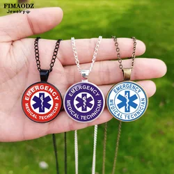 Emergency Medical Alert Necklace Glass Pendant Technician Paramedic Symbol Fashion Necklaces Blue Life Star EMT Jewelry