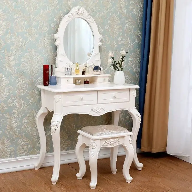 Luxury Charm Dressing Table White Makeup Bedroom Classic Dressing Table European Nordic Tocador Maquillaje Bedroom Furniture