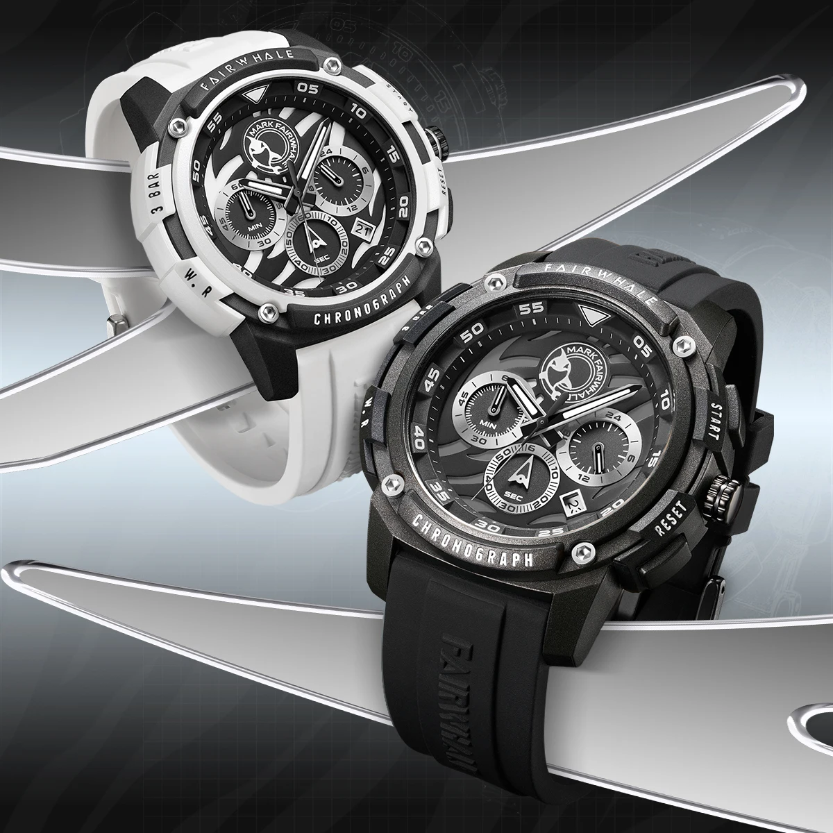

Mark FairWhale Fashion Quartz Watch Water-Resistance Multi-Function Chronograph For Sport Mens Wristwatch