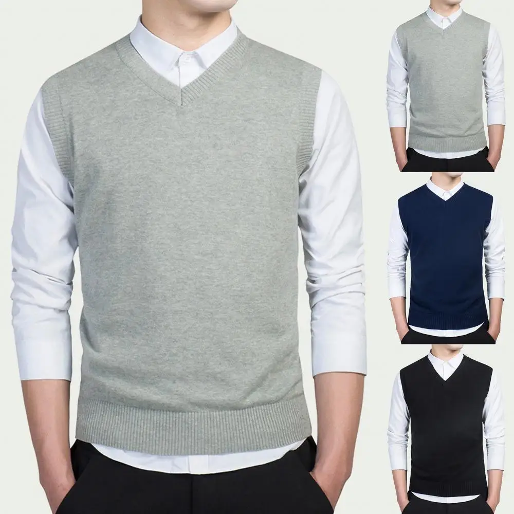 Men Sweater Vest Winter V Neck Korean Vests Golf Business Casual Black Knitted Vest Sleeveless Sweater Waiscoats