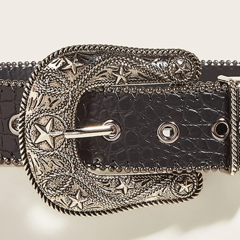 

Vintage Adjustable Buckle Waist Belts for Woman Wide Buckle Belt for Cowboy Cowgirl Strap Female Jeans Skirt Waistband