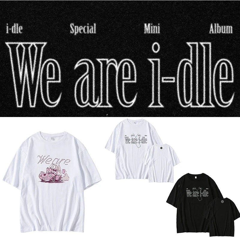 الخمول نحن I-dle تي شيرت Kpop موضة الكرتون رسالة تي شيرت النساء الرجال القطن قصير الأكمام تي شيرت علوي Gidle المشجعين نيفرلاند الملابس #1