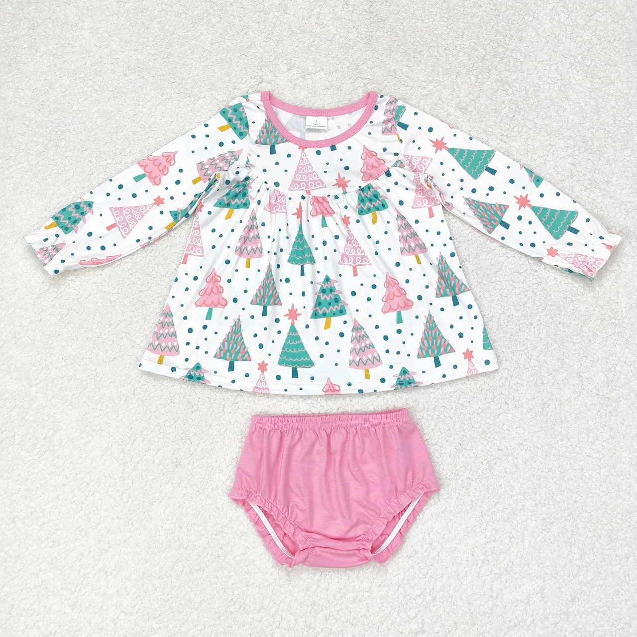 

Wholesale Children Christmas Long Sleeves Trees Pink Cotton Bummie Shorts Infant Baby Girl Toddler Set Kids Two Pieces Outfit