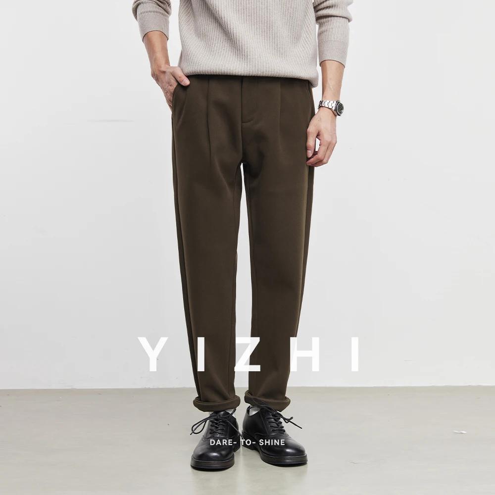 

Модные мужские тяжелые утолщенные шерстяные повседневные брюки, осень-зима 2024, новые повседневные универсальные мужские облегающие зауженные брюки