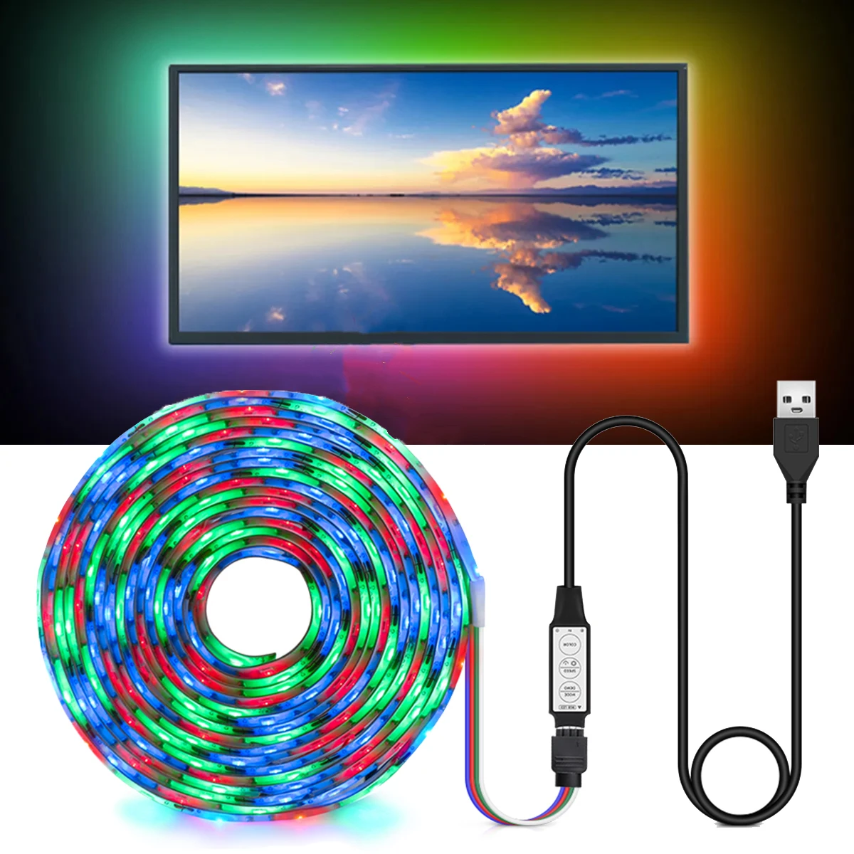 

5V USB LED Strip Neon Lights RGB Tape Color Changing 2835 Flexible LED TV Light Tape Dimmer Home Bar Wall Birthday Party Decor