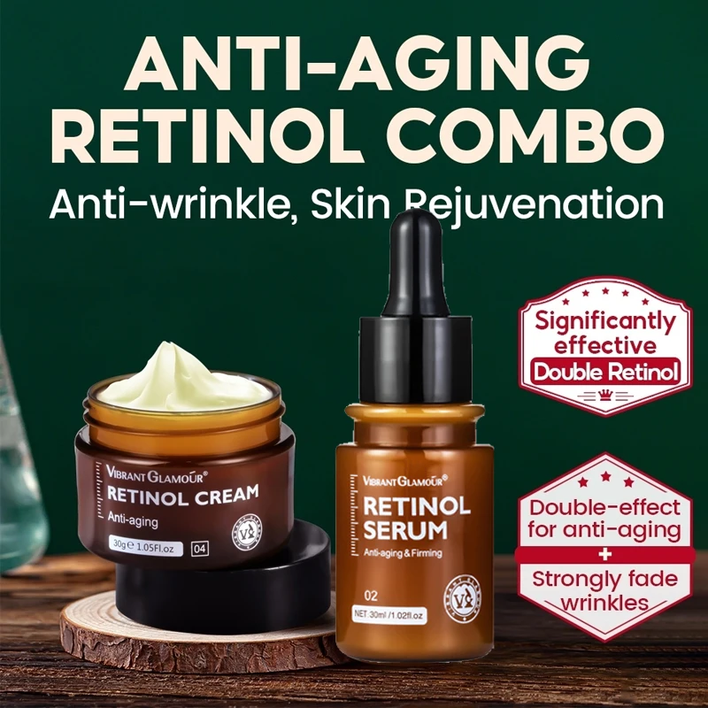 LEVENDIGE GLAMOUR Natuurlijke Retinol Sets Gezichtscrème Gezichtsserum Vitamine C Serum Vitamine C Crème met Hyaluronzuur 2,5% Retinol