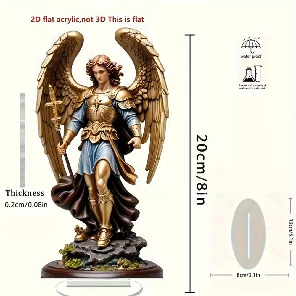 HOT SALE 2D Acrylic Archangel Michael Statue, Desktop Decorative Ornaments, 2D HD Printing Art Painting, Home Decor, 20CM