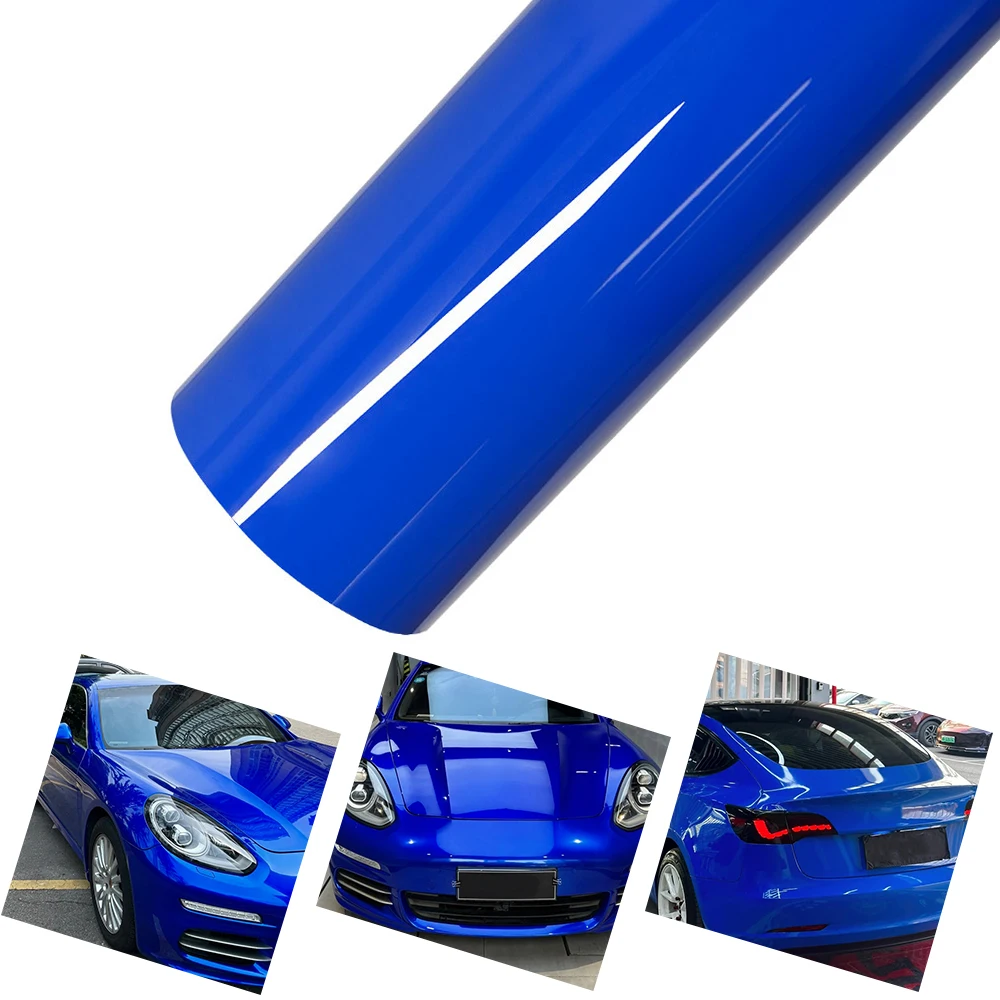

PET Ultra Gloss Sapphire Blue Car Vinyl Wrap Roll Film With Air Release Vehicle Body Self Adhesive Decal Auto Decor Accessories