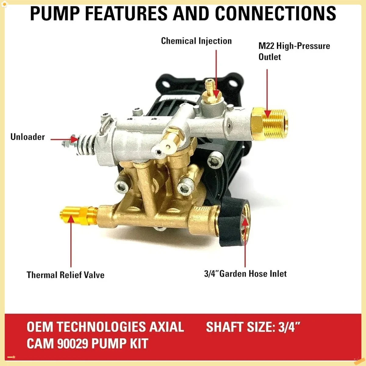 Bomba de lavadora a presión de repuesto de 3400 PSI y 2,5 GPM, eje universal de 3/4" apto para máquinas industriales y residenciales alimentadas por gas