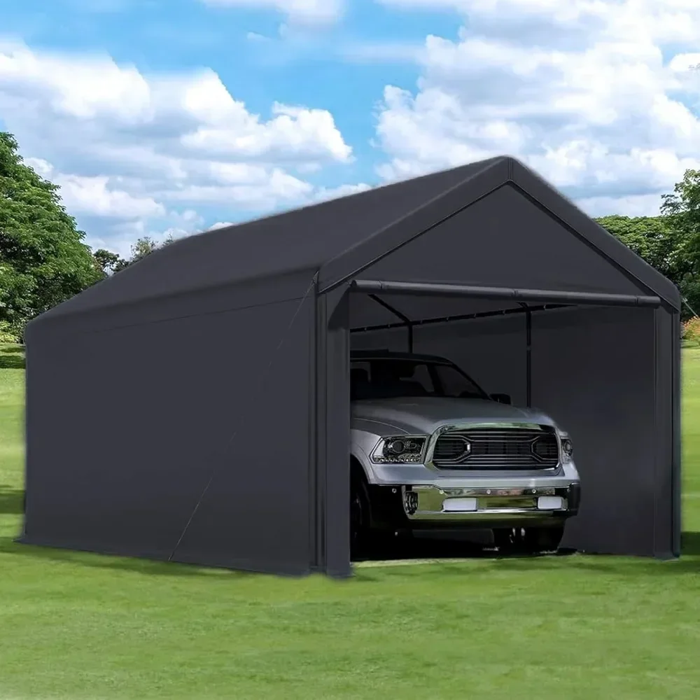 Canopy Domain 10 x 20ft Durable Sidewall Carport Carport Car Tent with Double Zipper and Roll-Up Doors Black Gazebos