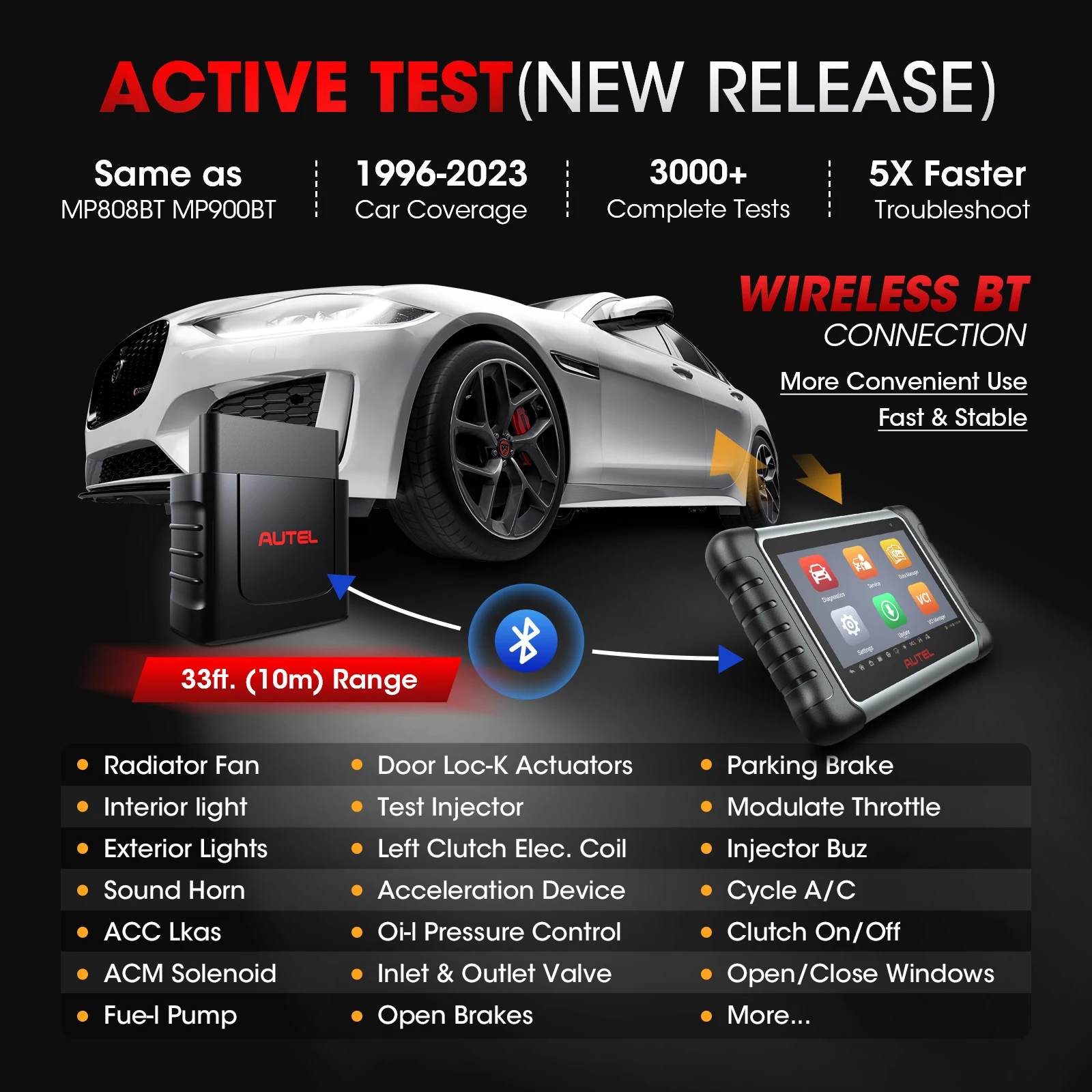 Autel MK808K-BT Bidirektionales Diagnose-Scan-Tool MaxiCOM MK808KBT Allsystem-OBD2-Scanner Codeleser Alle Systeme Wie MK808BT PRO für Automechaniker