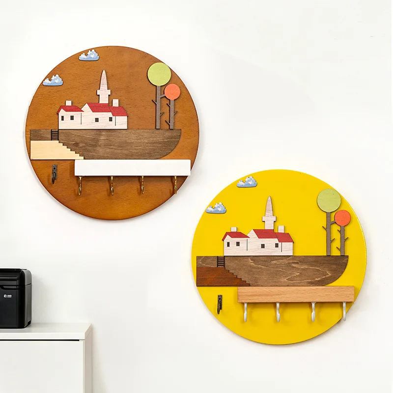 New Chinese Style Creative Hook Key Hanger Wall Mounted Coat Hook Solid Wood Punch Free Entry Hall Wall Decoration Ornament