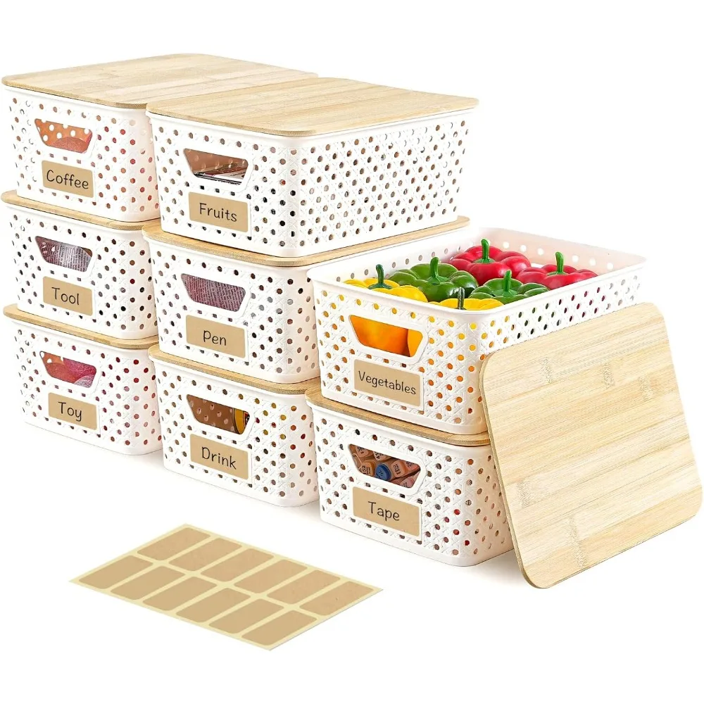 

Stackable Plastic Storage Bins with Lids and Handles for Pantry Classroom Office Organization
