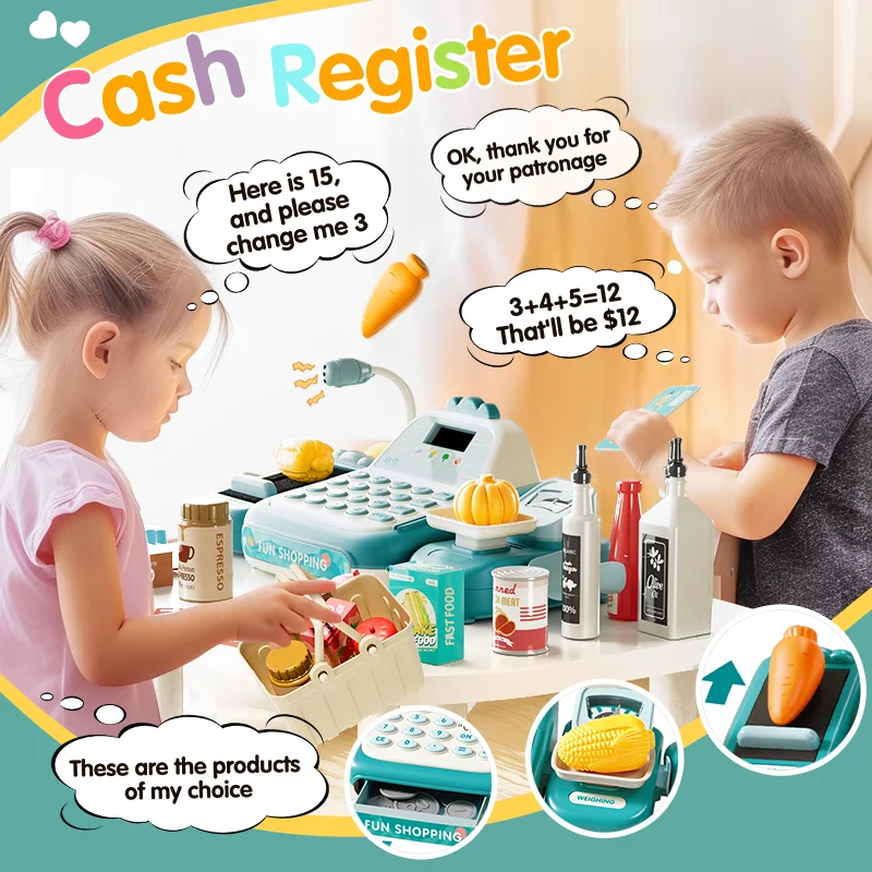 YIMI caisse enregistreuse jouets enfant semblant jouer jouet jeu d'achat supermarché calculatrice d'épicerie avec son