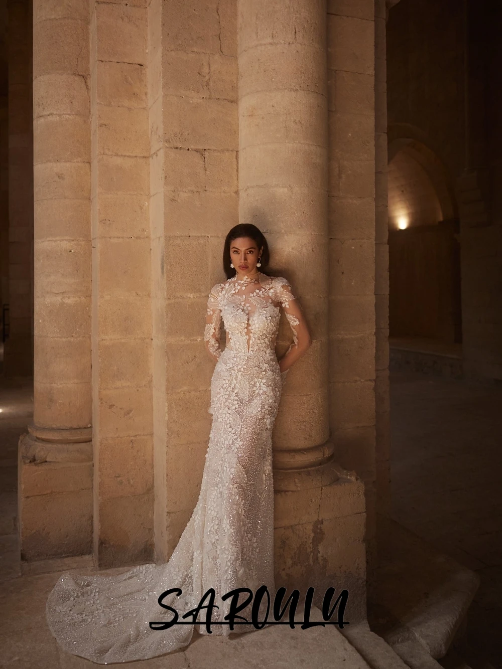 

SAROULU Dazzling Floral Appliques Wedding Dress Customized Zipper Back Timeless Floor-length Bridal Gown Dreamy Women Wear