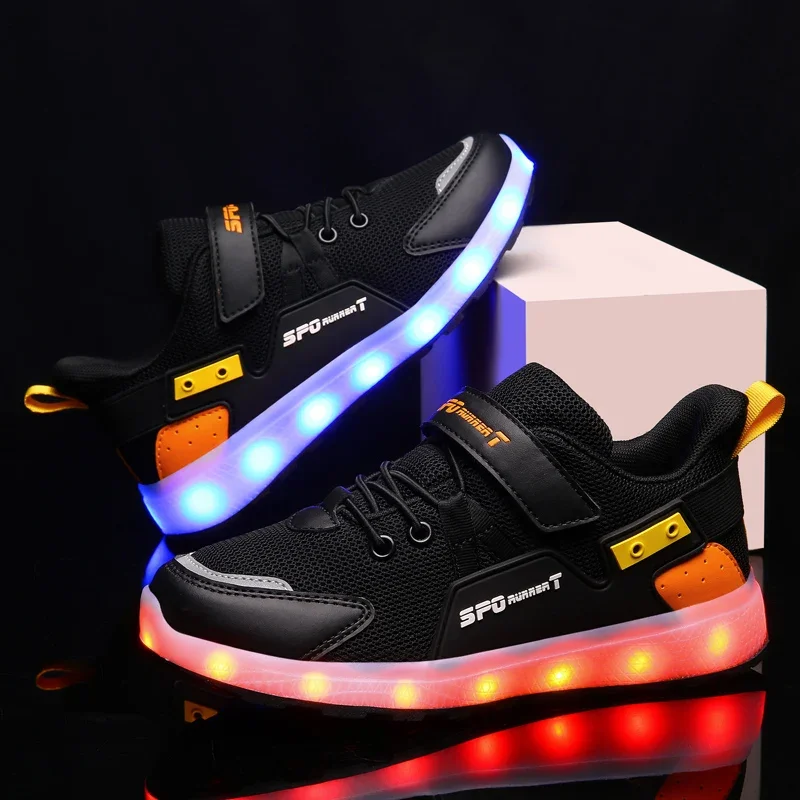 Zapatillas de deporte LED con carga USB para niños y niñas, zapatos de diseñador, botas, zapatos brillantes, zapatillas parpadeantes, fantasma,