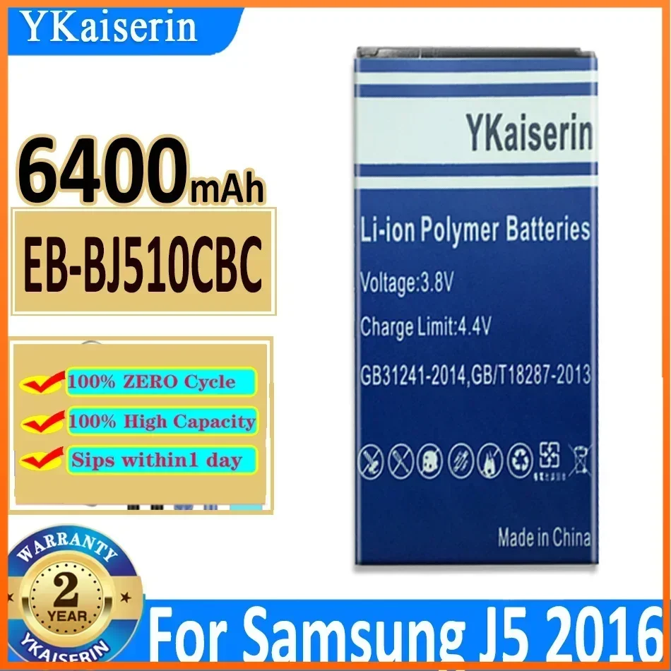 YKaiserin EB-BJ510CBE Battery for Samsung GALAXY J5 2016 Version J5109 J5108 J5 SM-J510 EB-BJ510CBC 6400mAh Batterie  Track Code